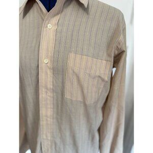 VTG 80s Chaps by Ralph Lauren Beige + Light Striped L/S Collared Button-Up Shirt